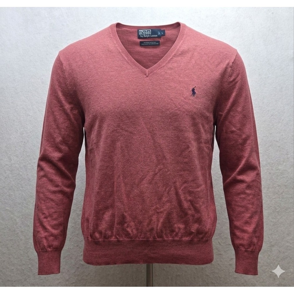 Polo Ralph Lauren Men's Salmon Color Lightweight V-Neck Pullover Sweater. Size L